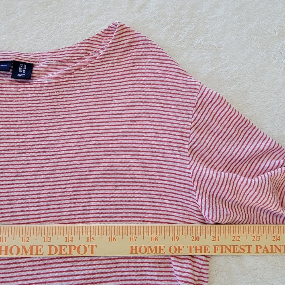 Adrienne Vittadini Linen Top Women 1X Red White Stripe‎ Button Back - Picture 6 of 8